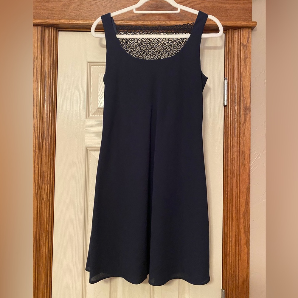 Vtg Laundry Shelli Segal Elegant Navy Sleeveless Dress Partial Trim Back Sz 10